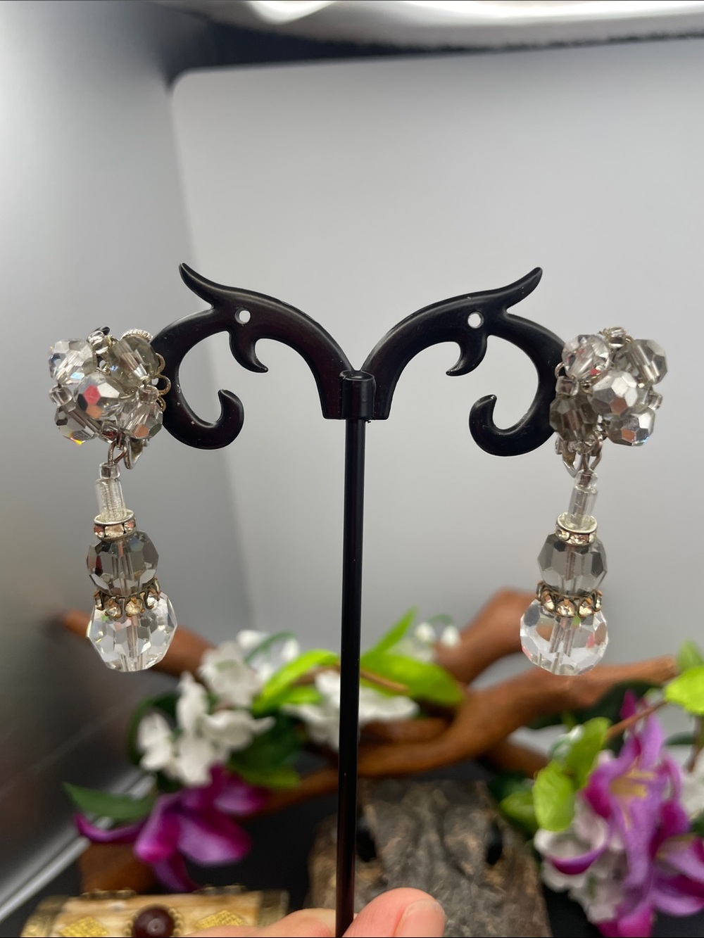 Vendome crystal drop clip earrings vintage